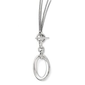 Bent Oval Double Strand Toggle Necklace in Sterling Silver, 17-Inch